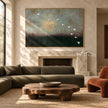 White Birds over Deep Green Wall Art shown above a fireplace.