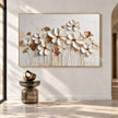 White Blossom Meadow Textured Art shown in an open interior.