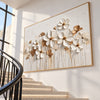White Blossom Meadow Textured Art shown beside a staircase.