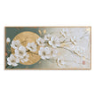 White Blossoms across a Golden Circle Wall Art. Gold-colored circle on the left.