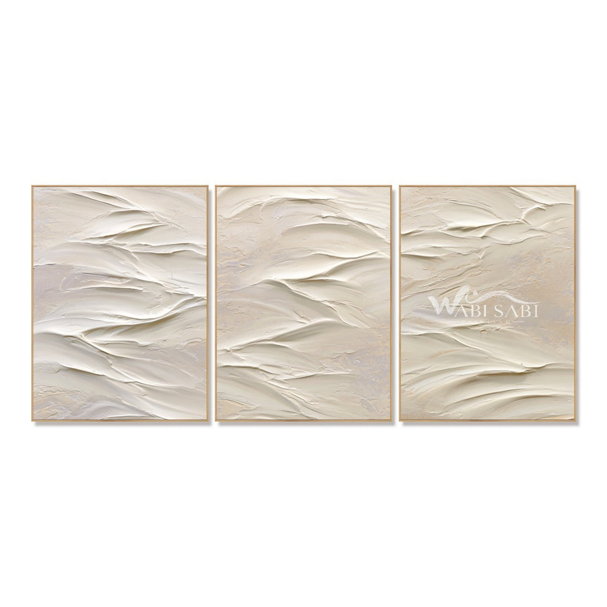 White Folded Ridges Triptych Wall Art. White folded ridges with fine surface lines.