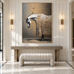 White Horse and Butterflies Wall Art shown above a console and pale bench.