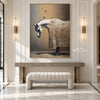 White Horse and Butterflies Wall Art shown above a console and pale bench.