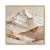 White central mountain peak in cream, white, tan. Tan ridge on the right.