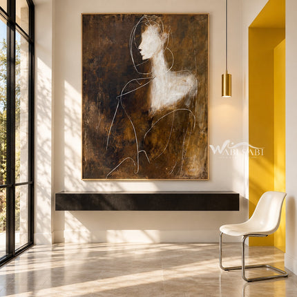 White Profile and Shoulder Abstract Painting shown above a console.