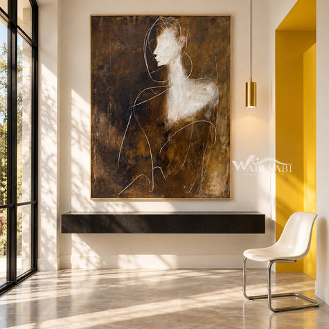 White Profile and Shoulder Abstract Painting shown above a console.
