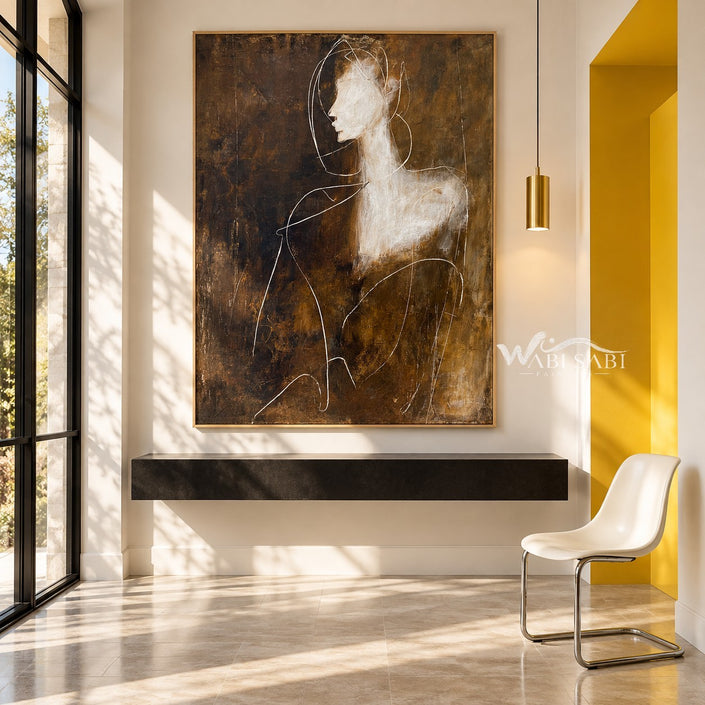 White Profile and Shoulder Abstract Painting shown above a console.