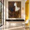 White Profile and Shoulder Abstract Painting shown above a console.