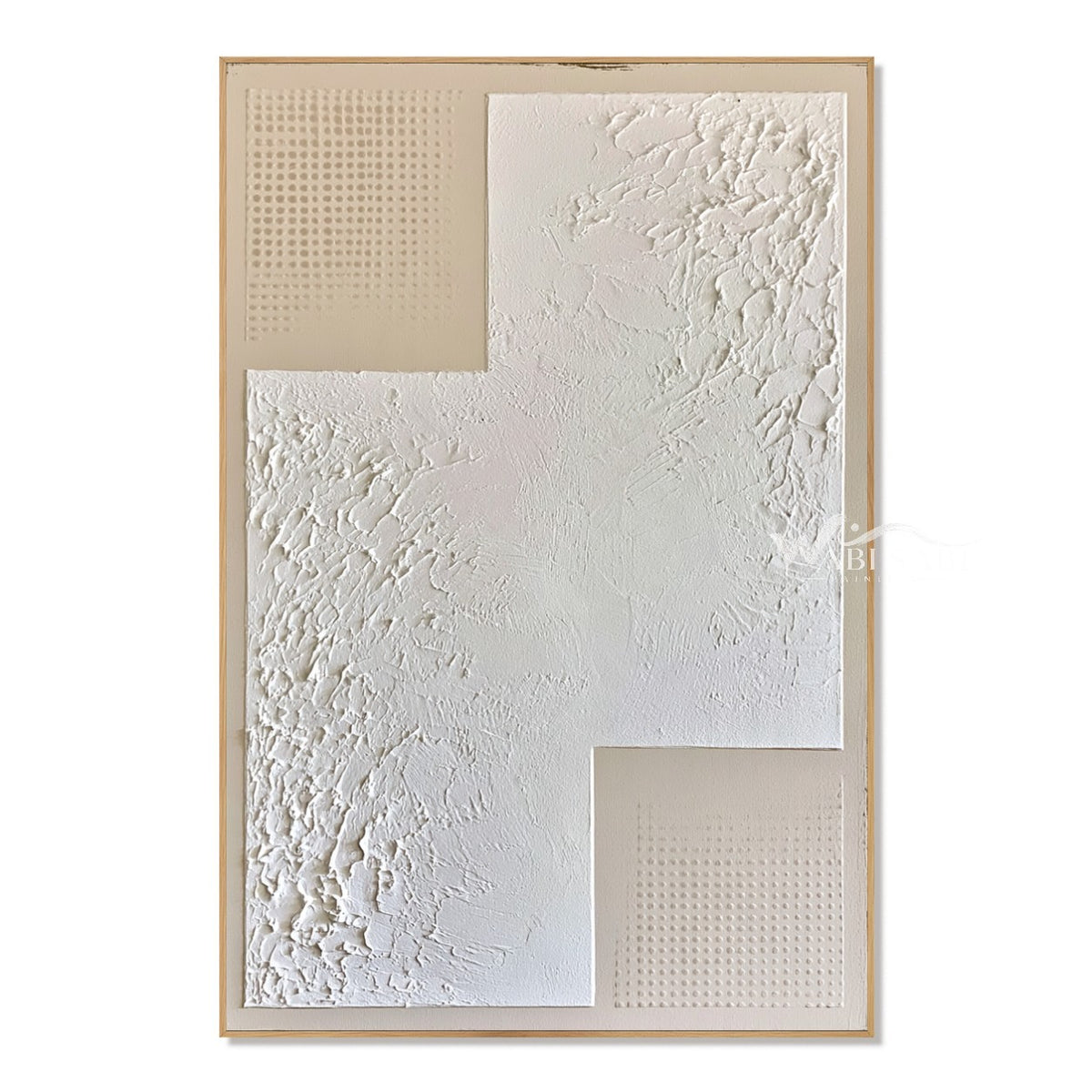 White Stepped Texture with Dotted Corners Wall Art. Dotted beige corners.