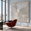 White Turning Grooves Square Wall Art shown in a workspace.