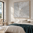 White Turning Grooves Square Wall Art shown in a bedroom.