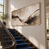 Wide Brown Ribbon Abstract Wall Art shown beside a staircase.
