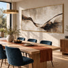 Wide Brown Ribbon Abstract Wall Art shown behind a wood dining table.