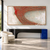 Wide Rust Curved Ridge Abstract Painting shown above a console.