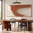 Wide Rust Curved Ridge Abstract Painting shown in a dining area.