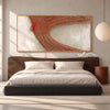 Wide Rust Curved Ridge Abstract Painting shown in a bedroom.