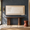 Wide White Texture Panel with Dotted Insets shown above a wood console on a dark wall.