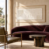 Wide White Texture Panel with Dotted Insets shown above a curved burgundy sofa.