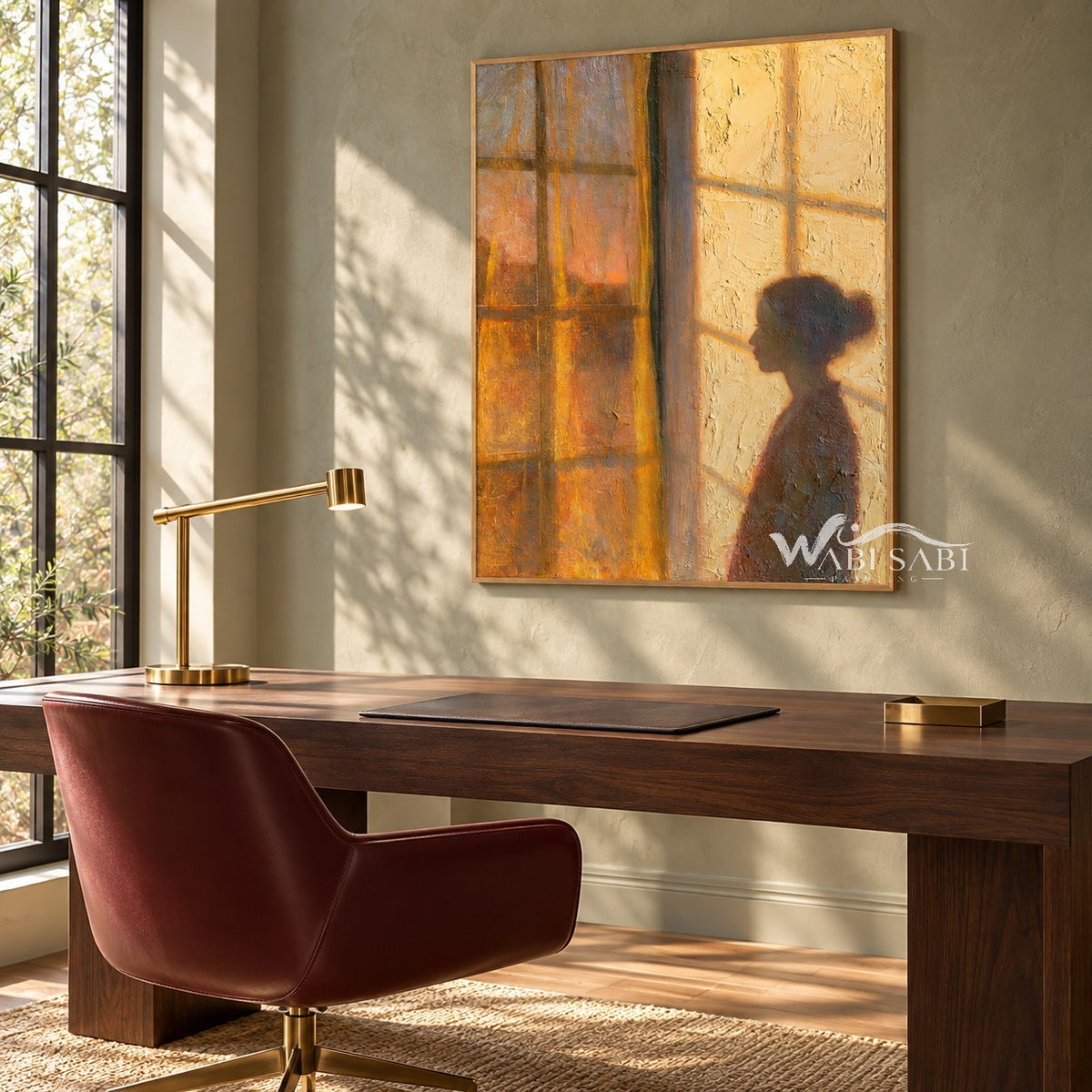 Window at Dusk with a Figure in Profile shown above a dining table.